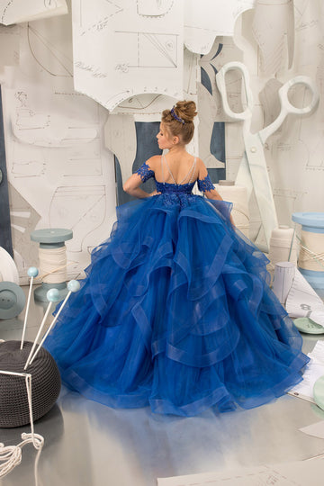 Trendy Royal Blue Tulle Princess Kids Ball Prom Gown GCHK212