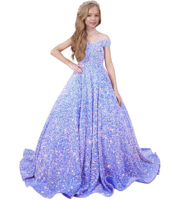 Kids Girls Sparkly Sequins Pageant Party Gowns CHK222