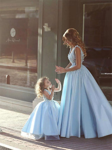 Light Blue Mom and Daughter Matching Formal Dress GFGD473