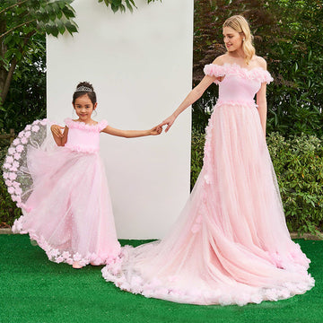 Pink Flowers Mother Daughter Matching Prom Dress GFGD477