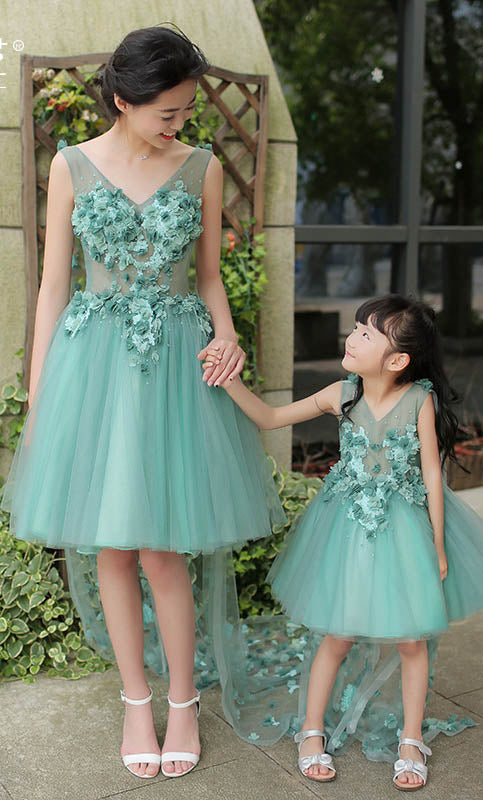 Flowers High Low Mother Daughter Matching Formal Dress GFGD493