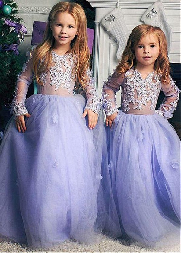 Lavender Long Sleeve Party Gown for Kids GACH199