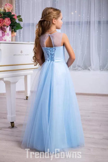 Sky Blue V Neck Kids Party Dress GBCH067