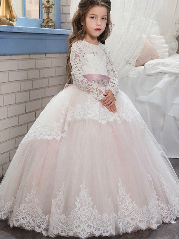 Long Sleeve Pink Kids Party Gown GCH0102