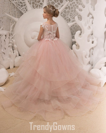 Baby Pink Ruffle Girls Party Gown GCHK038