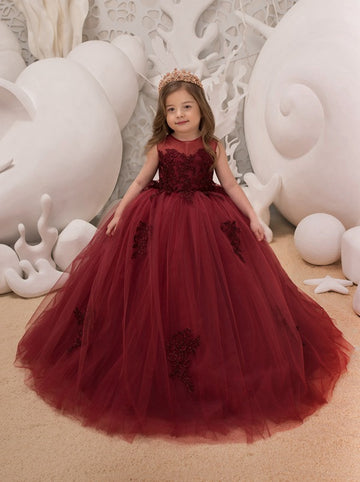 Dark Burgundy Princess Girls Prom Dress GCHK043