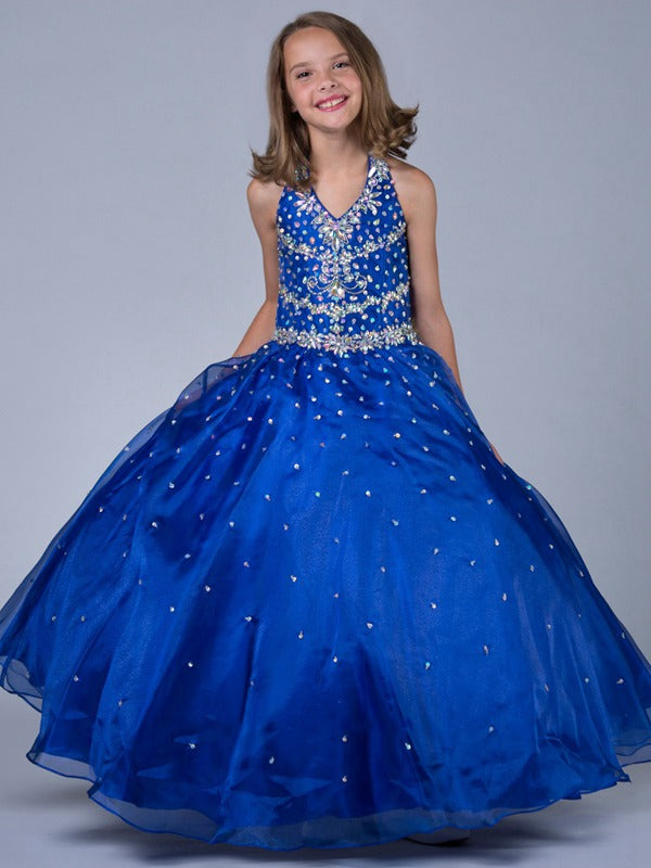 Beading Royal Blue Kids Junior Party Gown Age 6-14 GCH0352