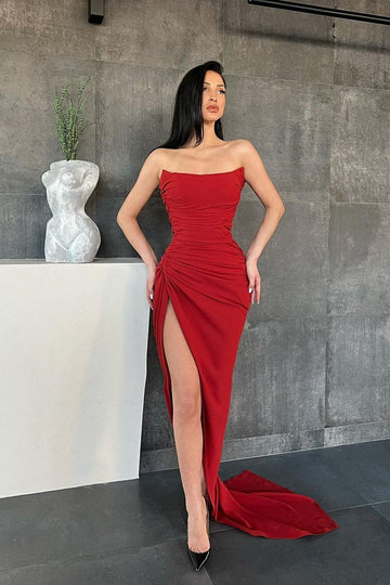 Sexy Red Slit Mermaid Prom Dress JTE675