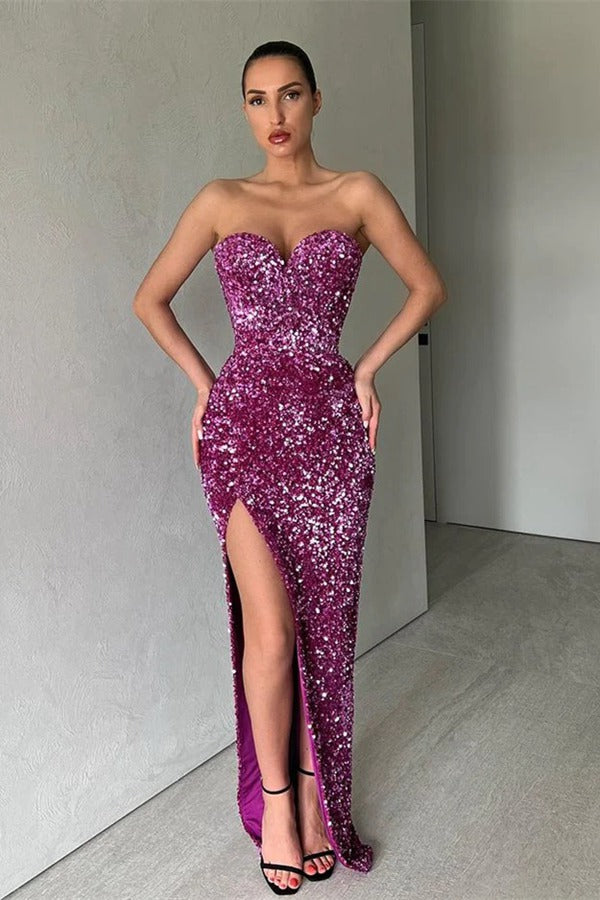 Trendy Sweetheart Sequins Split Sheath Evening Gown JTE752