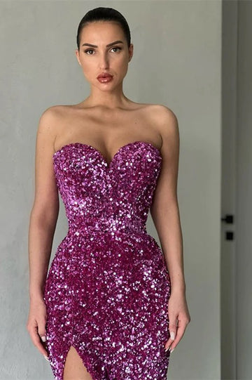 Trendy Sweetheart Sequins Split Sheath Evening Gown JTE752