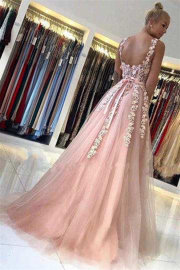 Trendy Pink Lace Applique A-line Prom Gown JTE788