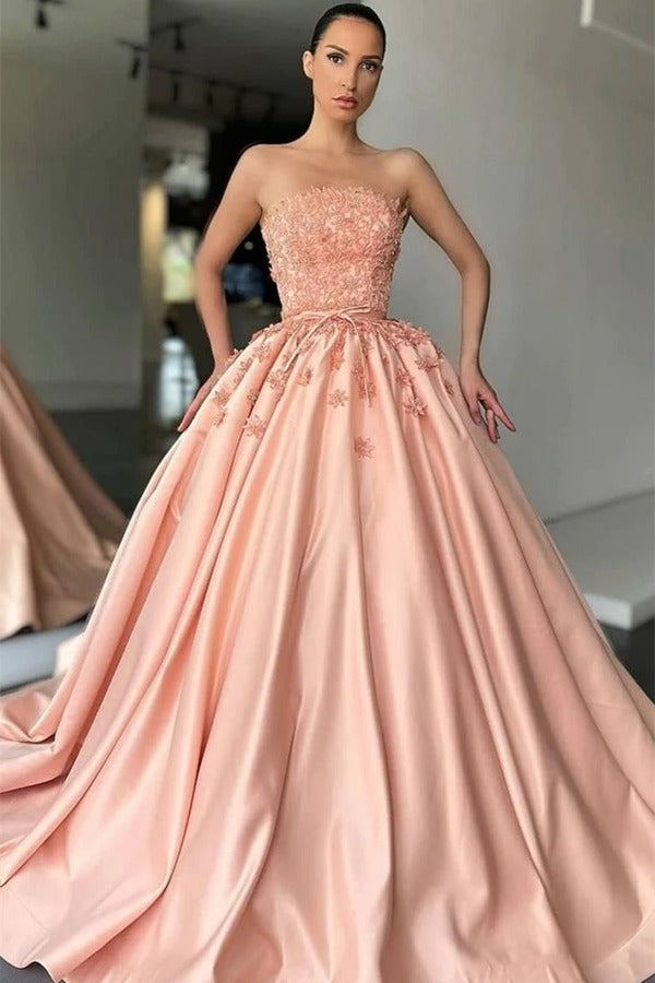 Trendy Pink Applique Ball Gown Prom Gown JTE828