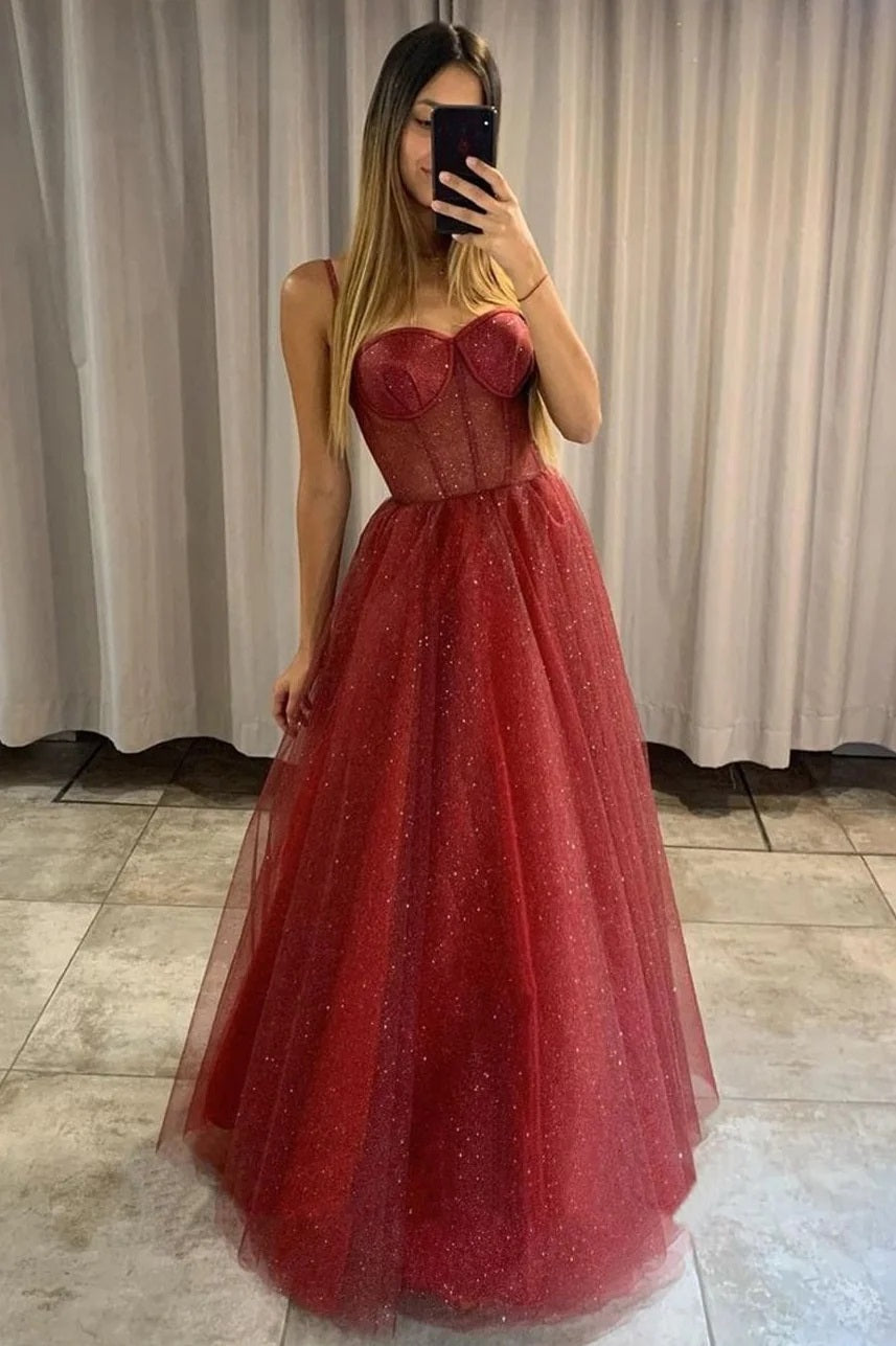 Trendy Red Junior Straps A-line Princess Prom Gown JTE864