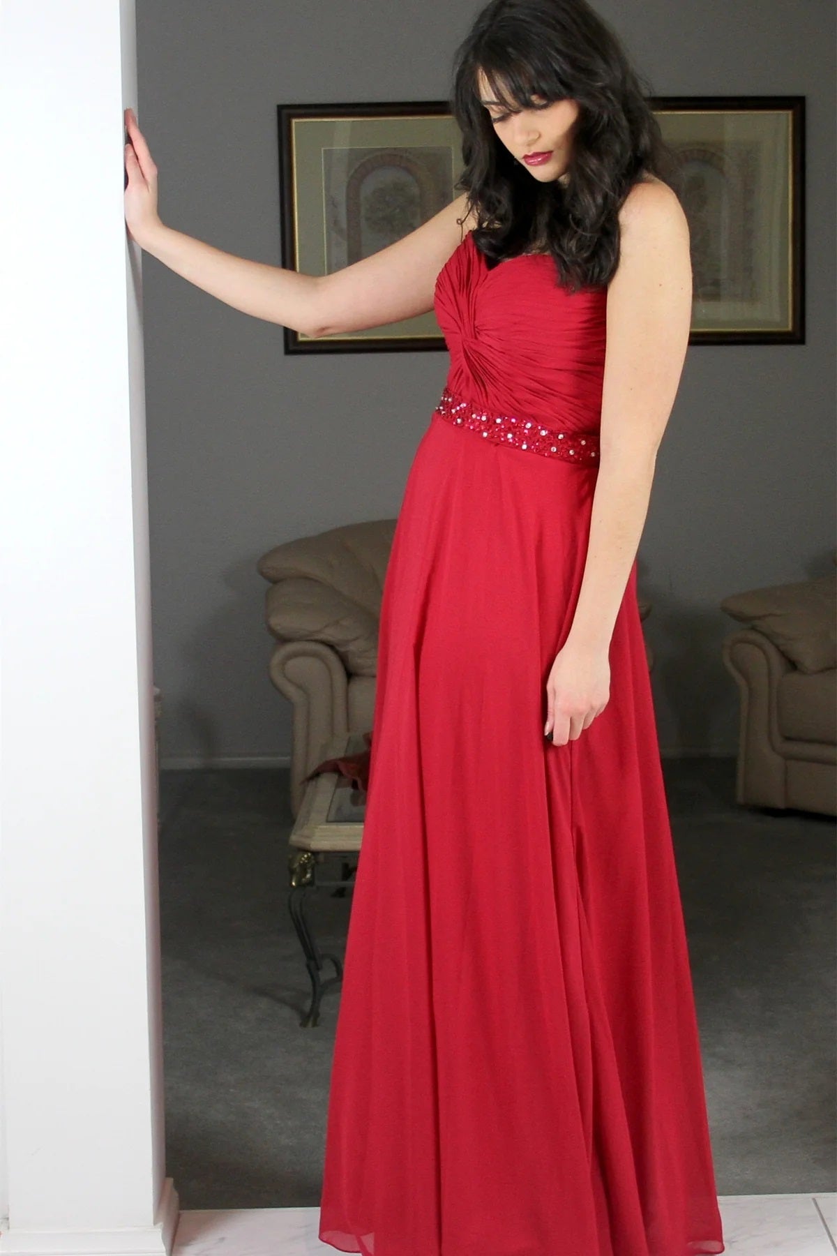 Trendy Red Plus Size Sweetheart Junior Chiffon A-line Prom Gown JTE915