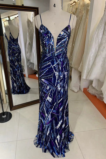 Trendy Navy Spaghetti-Straps Mermaid Prom Gown JTR041