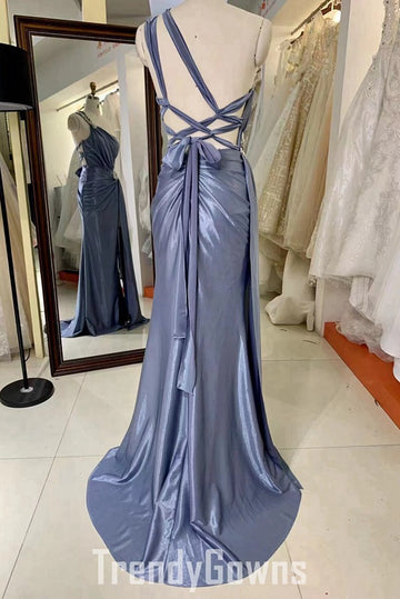 Trendy Gray One Shoulder Slit Mermaid Prom Gown JTR047