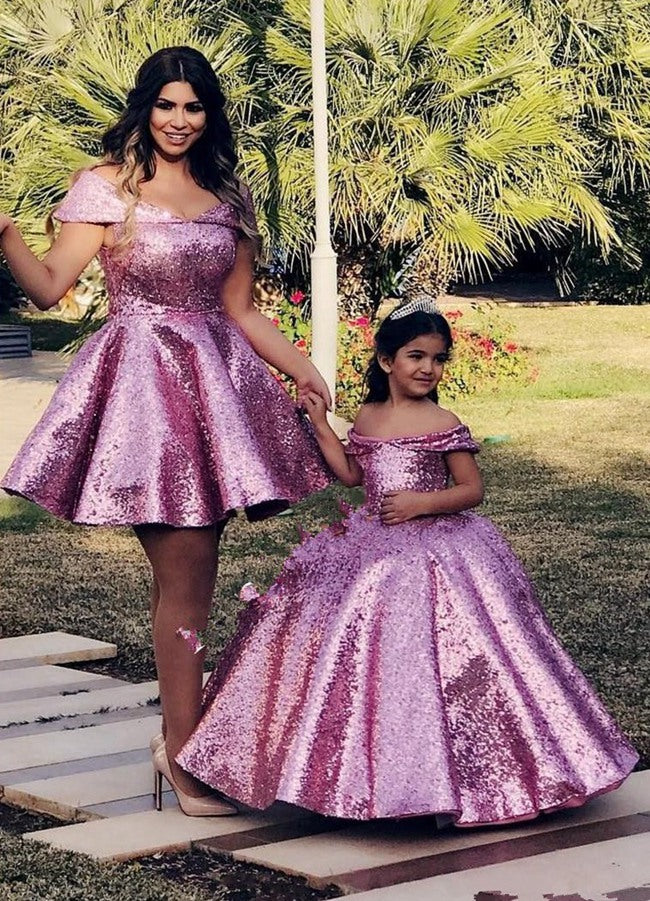 Purple Sequin Mother Daughter Matching Formal Dress MGD012