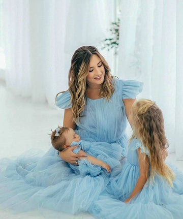 Light Blue Tulle Mother Daughter Matching Formal Dress MGD015