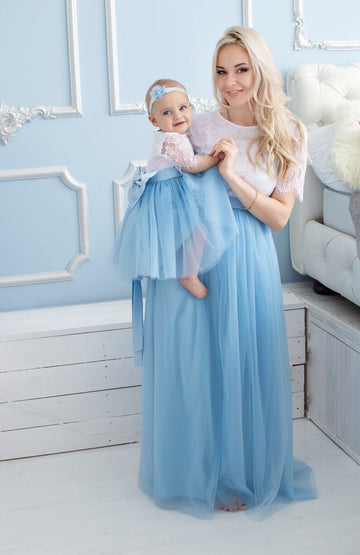 Blue Mother Daughter Matching Formal Dress MGD023