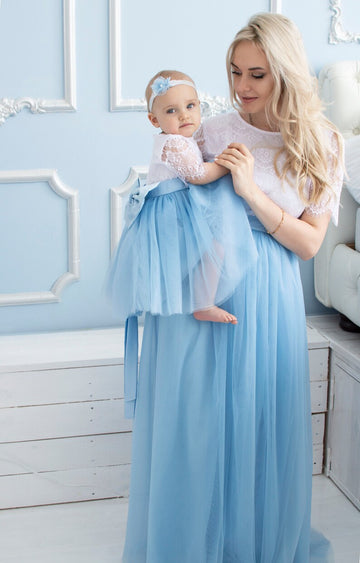 Blue Mother Daughter Matching Formal Dress MGD023