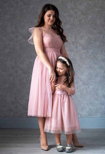 Pink Short Mother Daughter Matching Formal Dress MGD027