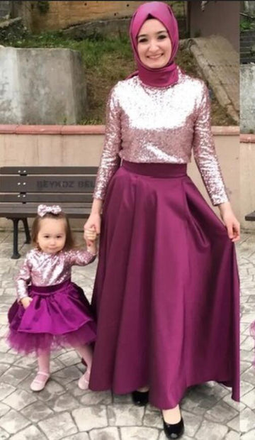 Sequin Long Sleeve Arabic Mother Daughter Matching Gowns MGD115