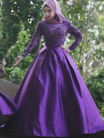 Purple Long Sleeve Arabic Mother Daughter Matching Gowns MGD116