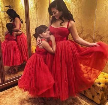 Trendy Red Mother Daughter Matching Gowns MGD122