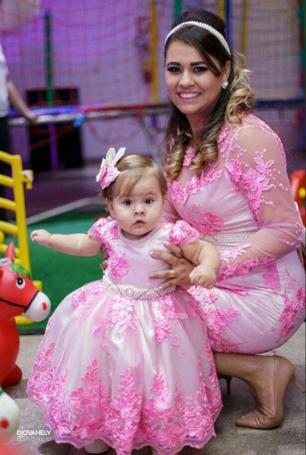 Pink Lace Mother Daughter Matching Gowns MGD143