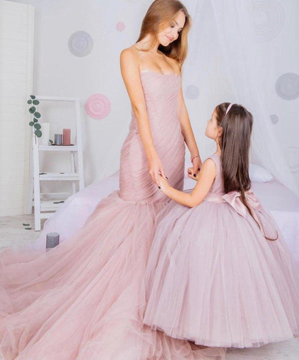 Dusty Pink Tulle Mother Daughter Matching Gowns MGD157