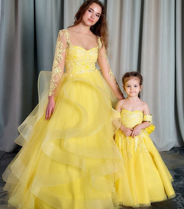 Yellow Tulle Mother Daughter Matching Gowns MGD161