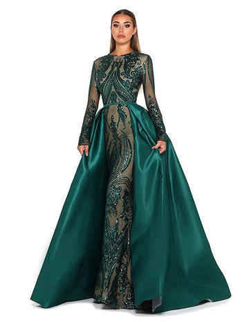 Unique Vintage  Ink Blue Long Sleeve Evening Gown PXD008