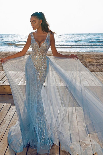 Sequins Crystal V-Neck Mermaid Prom Dress JTE015