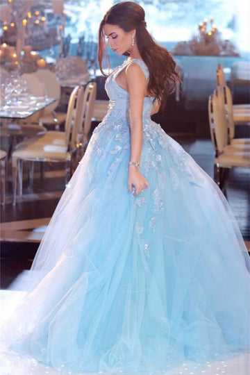 Sky Blue Lace Ball Puffy Overskirt Prom Dress JTE102