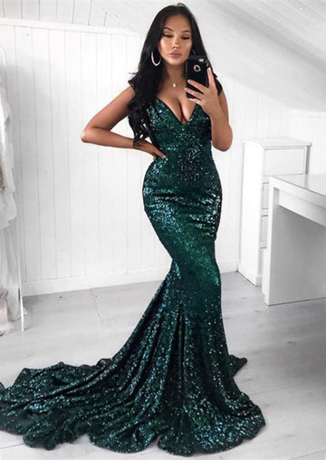 Petite Green Sequins Mermaid Evening Gown JTE164