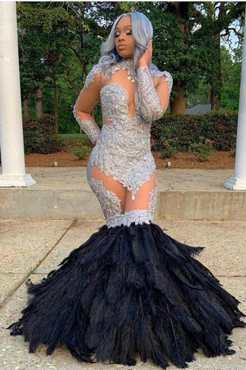 Plus Size Long Sleeve Lace Appliques Illusion Mermaid Evening Gowns JTE252