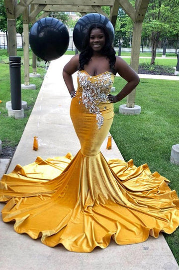 Trendy Yellow Plus Size Sweetheart Mermaid Evening Gowns JTE264