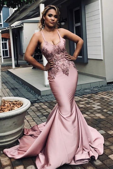 Trendy Plus Size Pink Appliques Mermaid Evening Gown JTE288