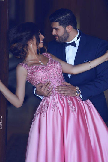 Candy Pink Lace Appliques Prom Dress JTE301