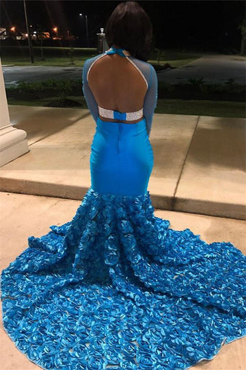 Plus Size Blue Lone-Sleeves Mermaid Evening Gown JTE326