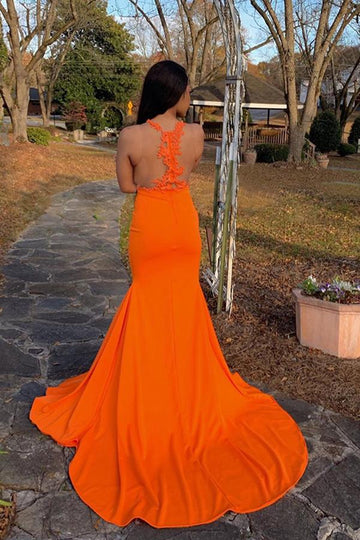 Plus Orange Red Front Slit Appliques Mermaid Evening Gown JTE398