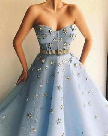 Blue Sweetheart Ball Gown Appliques Prom Gown JTE417