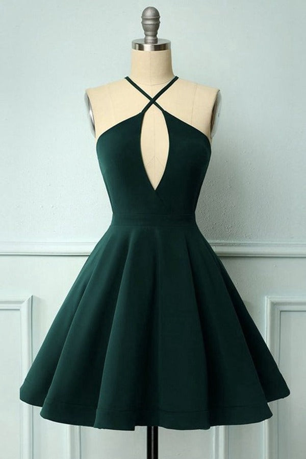 Trendy Halter Dark Green Junior Short Prom Dress JTRE036