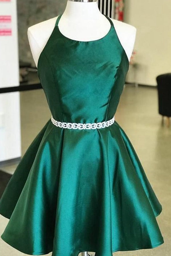 Trendy Halter Junior Emerald Green Short Prom Dress JTRE039