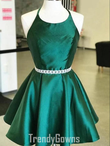 Trendy Halter Junior Emerald Green Short Prom Dress JTRE039