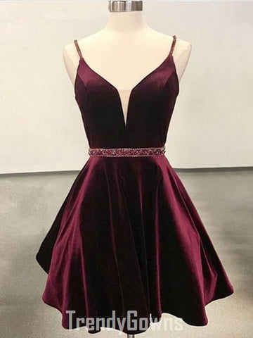 Trendy V Neck Burgundy Junior Short Prom Dress JTRE040