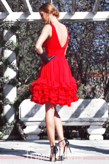 Trendy Red Juniors V Neck Short Prom Dress JTSH010