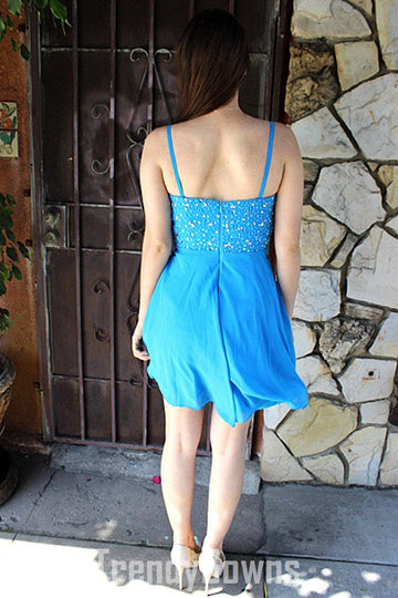 Trendy Juniors Blue Straps Teen Short Prom Dress JTSH014