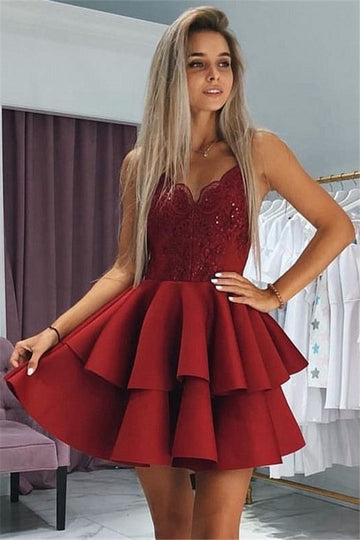 Trendy Burgundy Straps Junior Short Homecoming Dress JTSH030