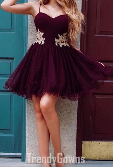 Dark Burgundy Straps Junior Short Prom Dress JTSH042